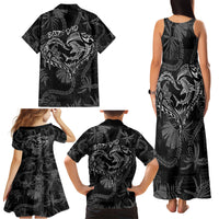 Hawaii Father's Day Vintage Lei Family Matching Tank Maxi Dress and Hawaiian Shirt Hauoli la Makuakane - Black