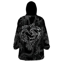 Hawaii Father's Day Vintage Lei Wearable Blanket Hoodie Hauoli la Makuakane - Black LT7 - Polynesian Pride