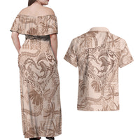 Hawaii Father's Day Vintage Lei Couples Matching Off Shoulder Maxi Dress and Hawaiian Shirt Hauoli la Makuakane - Beige LT7 - Polynesian Pride