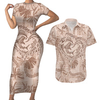 Hawaii Father's Day Vintage Lei Couples Matching Short Sleeve Bodycon Dress and Hawaiian Shirt Hauoli la Makuakane - Beige LT7 Beige - Polynesian Pride