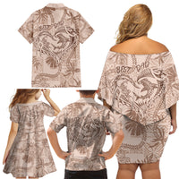 Hawaii Father's Day Vintage Lei Family Matching Off Shoulder Short Dress and Hawaiian Shirt Hauoli la Makuakane - Beige LT7 - Polynesian Pride