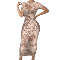 Hawaii Father's Day Vintage Lei Family Matching Short Sleeve Bodycon Dress and Hawaiian Shirt Hauoli la Makuakane - Beige LT7 Mom's Dress Beige - Polynesian Pride