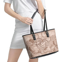 Hawaii Father's Day Vintage Lei Leather Tote Bag Hauoli la Makuakane - Beige