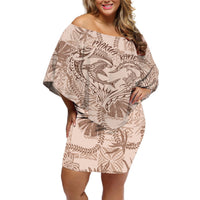 Hawaii Father's Day Vintage Lei Off Shoulder Short Dress Hauoli la Makuakane - Beige LT7 Women Beige - Polynesian Pride