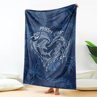 Hawaii Father's Day Vintage Lei Blanket Hauoli la Makuakane - Blue