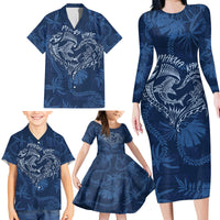 Hawaii Father's Day Vintage Lei Family Matching Long Sleeve Bodycon Dress and Hawaiian Shirt Hauoli la Makuakane - Blue LT7 - Polynesian Pride