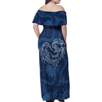 Hawaii Father's Day Vintage Lei Family Matching Off Shoulder Maxi Dress and Hawaiian Shirt Hauoli la Makuakane - Blue LT7 - Polynesian Pride