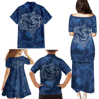 Hawaii Father's Day Vintage Lei Family Matching Puletasi and Hawaiian Shirt Hauoli la Makuakane - Blue LT7 - Polynesian Pride