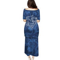 Hawaii Father's Day Vintage Lei Family Matching Puletasi and Hawaiian Shirt Hauoli la Makuakane - Blue LT7 - Polynesian Pride