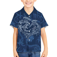 Hawaii Father's Day Vintage Lei Family Matching Short Sleeve Bodycon Dress and Hawaiian Shirt Hauoli la Makuakane - Blue LT7 Son's Shirt Blue - Polynesian Pride