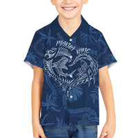 Hawaii Father's Day Vintage Lei Family Matching Summer Maxi Dress and Hawaiian Shirt Hauoli la Makuakane - Blue LT7 Son's Shirt Blue - Polynesian Pride