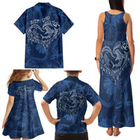 Hawaii Father's Day Vintage Lei Family Matching Tank Maxi Dress and Hawaiian Shirt Hauoli la Makuakane - Blue