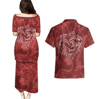 Hawaii Father's Day Vintage Lei Couples Matching Puletasi and Hawaiian Shirt Hauoli la Makuakane - Red LT7 - Polynesian Pride