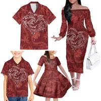 Hawaii Father's Day Vintage Lei Family Matching Off The Shoulder Long Sleeve Dress and Hawaiian Shirt Hauoli la Makuakane - Red LT7 - Polynesian Pride