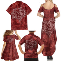 Hawaii Father's Day Vintage Lei Family Matching Summer Maxi Dress and Hawaiian Shirt Hauoli la Makuakane - Red LT7 - Polynesian Pride