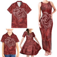 Hawaii Father's Day Vintage Lei Family Matching Tank Maxi Dress and Hawaiian Shirt Hauoli la Makuakane - Red