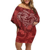 Hawaii Father's Day Vintage Lei Off Shoulder Short Dress Hauoli la Makuakane - Red