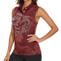 Hawaii Father's Day Vintage Lei Women Sleeveless Polo Shirt Hauoli la Makuakane - Red LT7 - Polynesian Pride