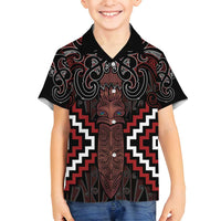 Maori Taiaha Whakairo Personalized Family Matching Summer Maxi Dress and Hawaiian Shirt Red Poutama Motifs LT7 Son's Shirt Red - Polynesian Pride