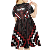 Maori Taiaha Whakairo Personalized Kid Short Sleeve Dress Red Poutama Motifs