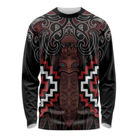 Maori Taiaha Whakairo Personalized Long Sleeve Shirt Red Poutama Motifs