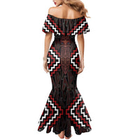 Maori Taiaha Whakairo Personalized Mermaid Dress Red Poutama Motifs