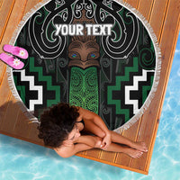 Maori Taiaha Pounamu Whakairo Personalized Beach Blanket Jade Poutama Motifs