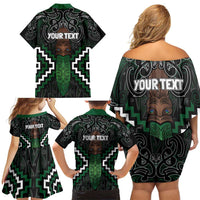 Maori Taiaha Pounamu Whakairo Personalized Family Matching Off Shoulder Short Dress and Hawaiian Shirt Jade Poutama Motifs LT7 - Polynesian Pride