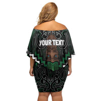 Maori Taiaha Pounamu Whakairo Personalized Family Matching Off Shoulder Short Dress and Hawaiian Shirt Jade Poutama Motifs LT7 - Polynesian Pride