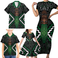 Maori Taiaha Pounamu Whakairo Personalized Family Matching Short Sleeve Bodycon Dress and Hawaiian Shirt Jade Poutama Motifs LT7 - Polynesian Pride
