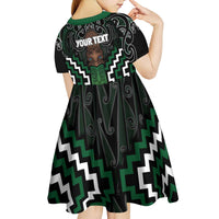 Maori Taiaha Pounamu Whakairo Personalized Kid Short Sleeve Dress Jade Poutama Motifs