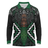 Maori Taiaha Pounamu Whakairo Personalized Long Sleeve Polo Shirt Jade Poutama Motifs