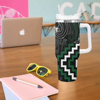 Maori Taiaha Pounamu Whakairo Personalized Tumbler With Handle Jade Poutama Motifs