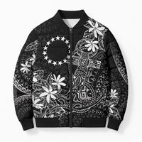 Black Kuki Airani Tapakau Bomber Puffer Jacket Tribal Anchor Mix Tiare