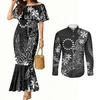 Black Kuki Airani Tapakau Couples Matching Mermaid Dress and Long Sleeve Button Shirt Tribal Anchor Mix Tiare LT7 Black - Polynesian Pride