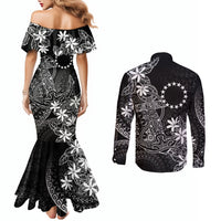 Black Kuki Airani Tapakau Couples Matching Mermaid Dress and Long Sleeve Button Shirt Tribal Anchor Mix Tiare LT7 - Polynesian Pride