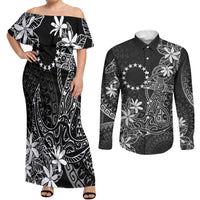 Black Kuki Airani Tapakau Couples Matching Off Shoulder Maxi Dress and Long Sleeve Button Shirt Tribal Anchor Mix Tiare LT7 Black - Polynesian Pride