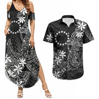 Black Kuki Airani Tapakau Couples Matching Summer Maxi Dress and Hawaiian Shirt Tribal Anchor Mix Tiare LT7 Black - Polynesian Pride