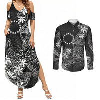 Black Kuki Airani Tapakau Couples Matching Summer Maxi Dress and Long Sleeve Button Shirt Tribal Anchor Mix Tiare LT7 Black - Polynesian Pride