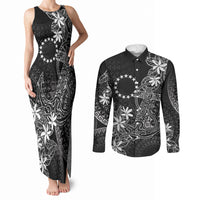 Black Kuki Airani Tapakau Couples Matching Tank Maxi Dress and Long Sleeve Button Shirt Tribal Anchor Mix Tiare LT7 Black - Polynesian Pride
