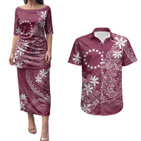 Maroon Kuki Airani Tapakau Couples Matching Puletasi and Hawaiian Shirt Tribal Anchor Mix Tiare LT7 Maroon - Polynesian Pride