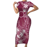 Maroon Kuki Airani Tapakau Family Matching Short Sleeve Bodycon Dress and Hawaiian Shirt Tribal Anchor Mix Tiare LT7 Mom's Dress Maroon - Polynesian Pride