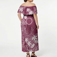 Maroon Kuki Airani Tapakau Off Shoulder Maxi Dress Tribal Anchor Mix Tiare LT7 - Polynesian Pride