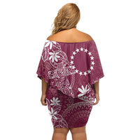 Maroon Kuki Airani Tapakau Off Shoulder Short Dress Tribal Anchor Mix Tiare