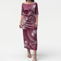 Maroon Kuki Airani Tapakau Puletasi Tribal Anchor Mix Tiare LT7 Long Dress Maroon - Polynesian Pride