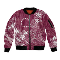 Maroon Kuki Airani Tapakau Sleeve Zip Bomber Jacket Tribal Anchor Mix Tiare