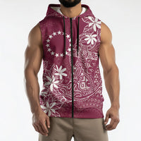 Maroon Kuki Airani Tapakau Sleeveless Zip Hoodie Tribal Anchor Mix Tiare