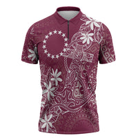 Maroon Kuki Airani Tapakau Zipper Polo Shirt Tribal Anchor Mix Tiare