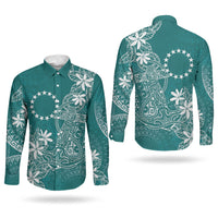 Teal Kuki Airani Tapakau Couples Matching Off Shoulder Maxi Dress and Long Sleeve Button Shirt Tribal Anchor Mix Tiare LT7 - Polynesian Pride