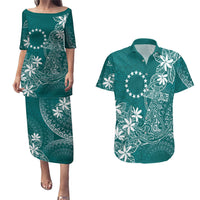 Teal Kuki Airani Tapakau Couples Matching Puletasi and Hawaiian Shirt Tribal Anchor Mix Tiare